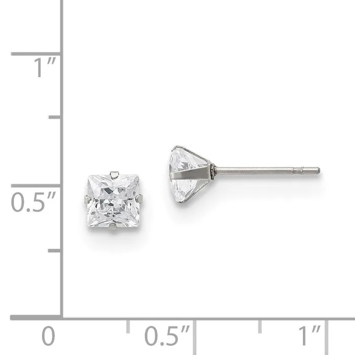 Earrings Chisel Stainless Steel Polished 5mm Square CZ Stud Post Earrings