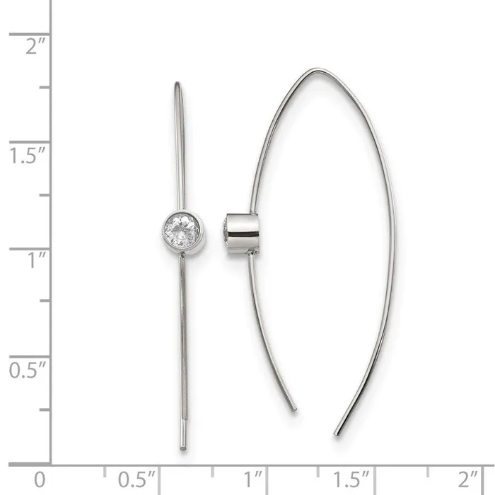 Earrings Chisel Stainless Steel Polished CZ Threader Earrings