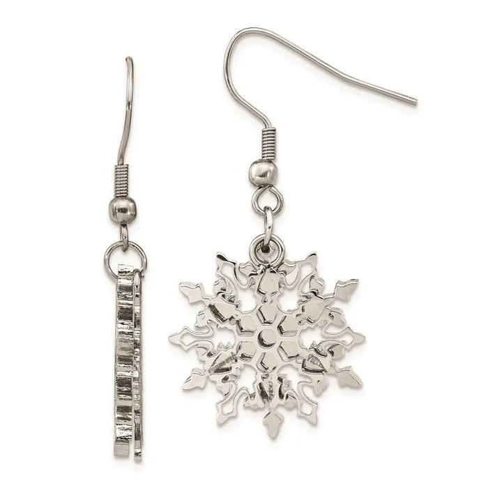 Earrings Chisel Stainless Steel Polished Snowflake Dangle Earrings