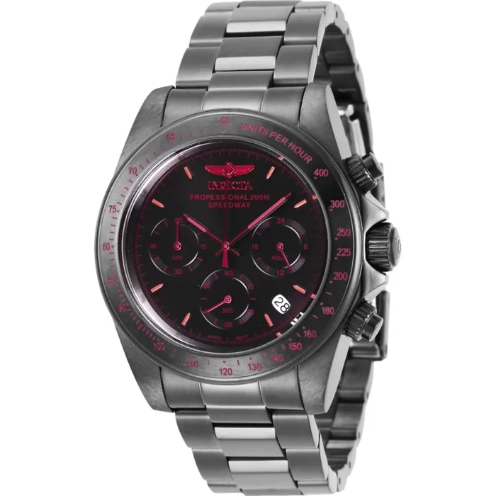 Invicta Bracelets Invicta Mens Watch Speedway Chronograph Black Dial Gunmetal Steel Bracelet 27771