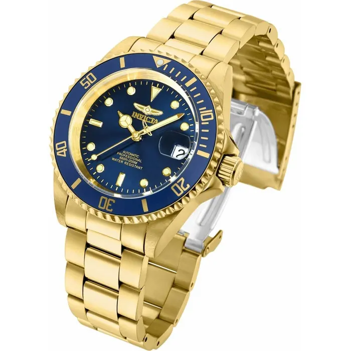Invicta Invicta Mens Automatic Watch Pro Diver Blue Dial Yellow Gold Steel Bracelet 35699 Bracelets