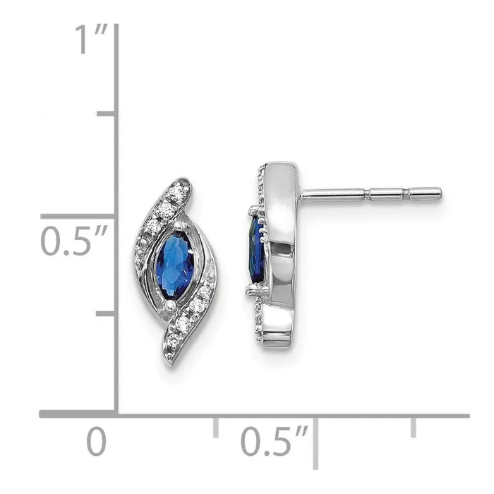 Jewelry Earrings 14K White Gold Diamond Sapphire Post Earrings