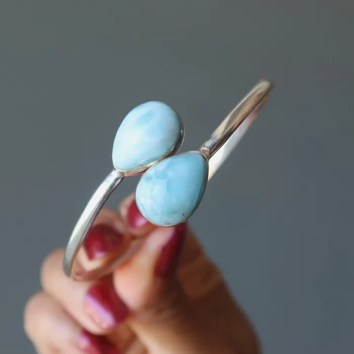 Larimar Bracelet Bangle Blue Waters Sterling Silver Satin Crystals Bracelets