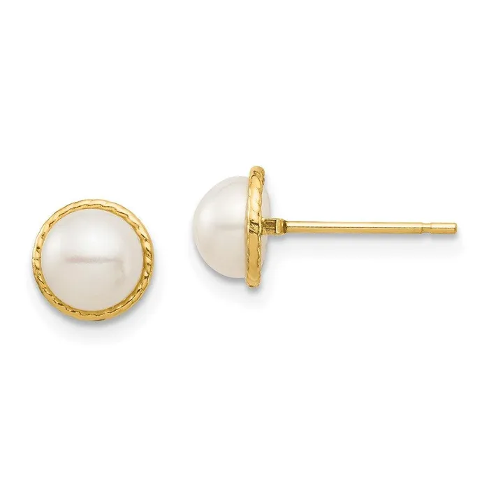 Madi K Kids 14K 56mm White Button Freshwater Cultured Pearl Post Earrings Jewelry Earrings