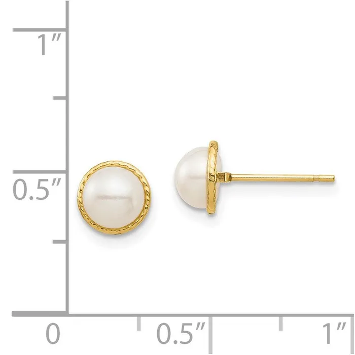Madi K Kids 14K 56mm White Button Freshwater Cultured Pearl Post Earrings Jewelry Earrings