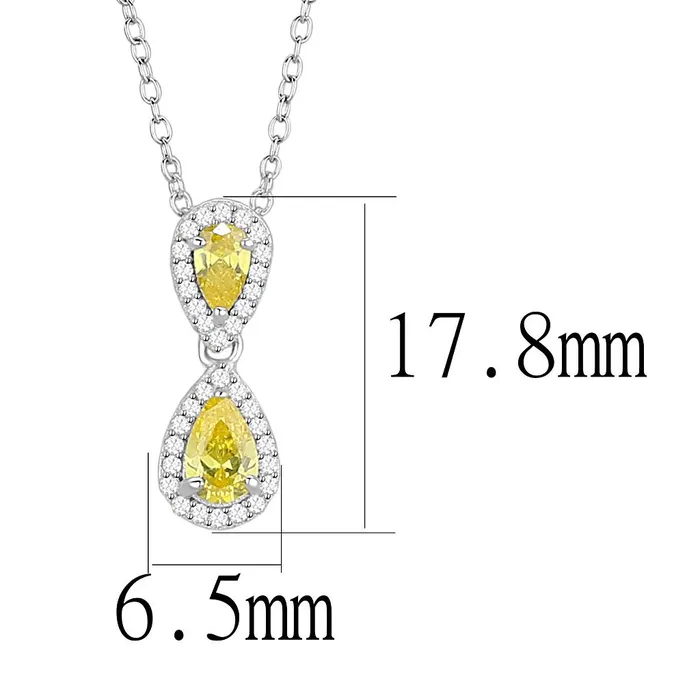 Necklaces Alamode TS606 Rhodium 925 Sterling Silver Chain Pendant with AAA Grade CZ in Topaz