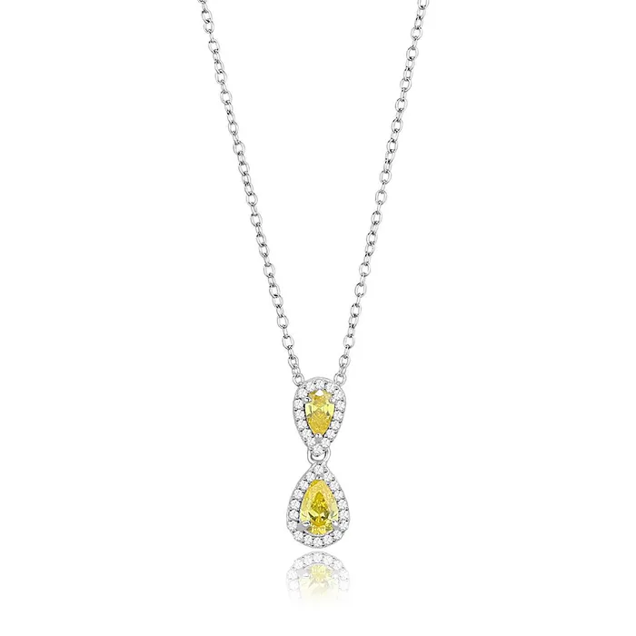 Necklaces Alamode TS606 Rhodium 925 Sterling Silver Chain Pendant with AAA Grade CZ in Topaz