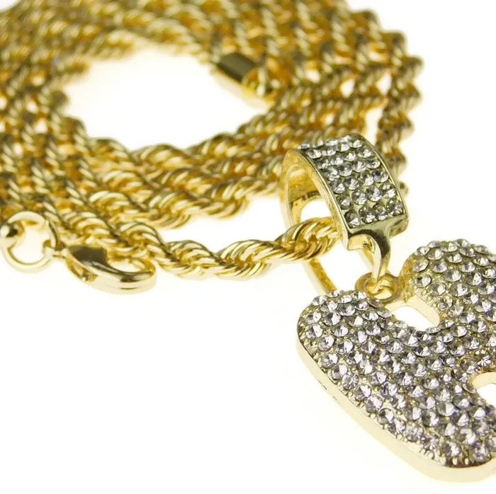 Necklaces Bubble Letter H Gold Finish Rope Chain Necklace 24 Bling Cartel Admin