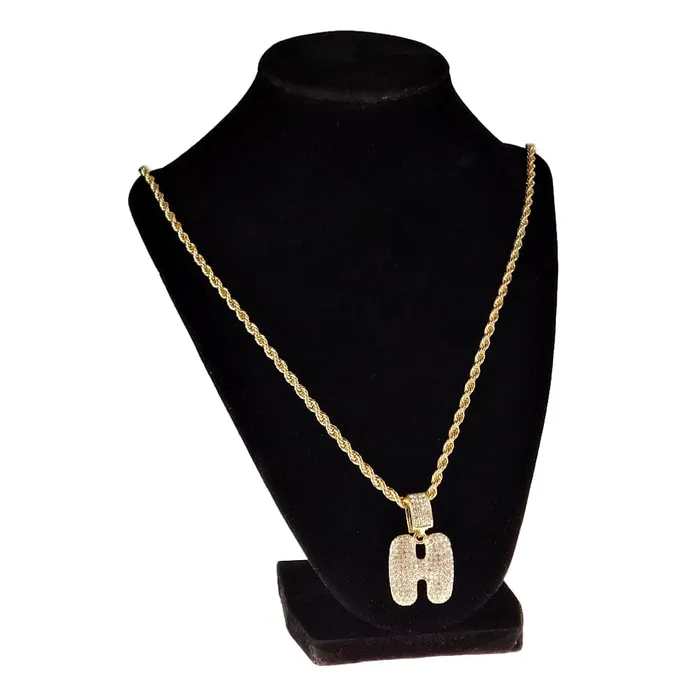 Necklaces Bubble Letter H Gold Finish Rope Chain Necklace 24 Bling Cartel Admin
