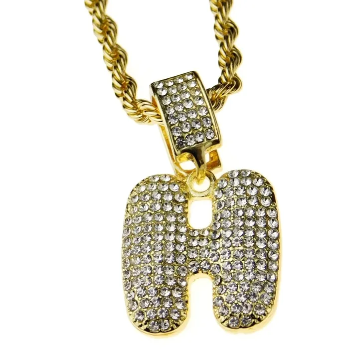 Necklaces Bubble Letter H Gold Finish Rope Chain Necklace 24 Bling Cartel Admin