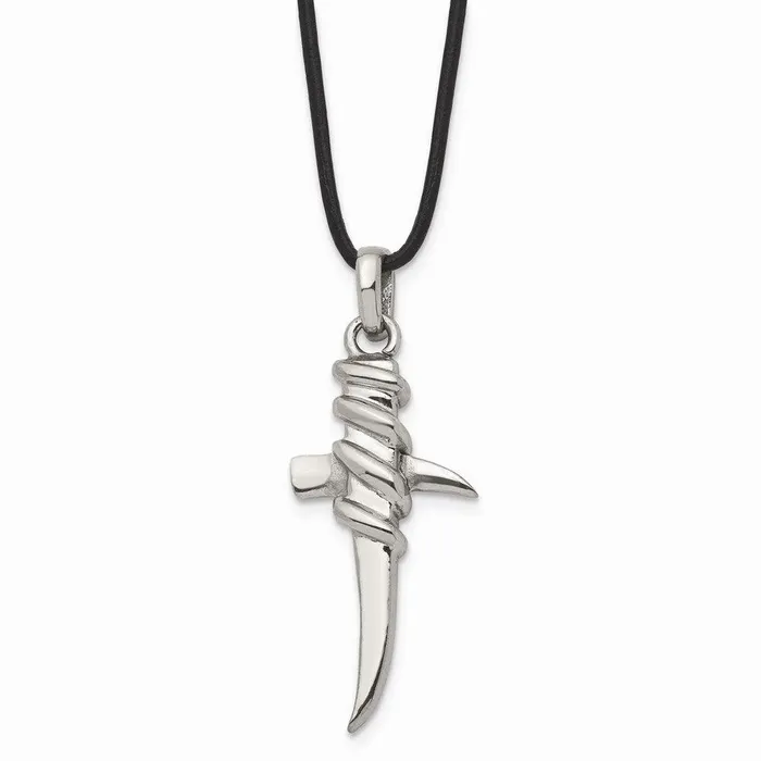 Necklaces Chisel Stainless Steel Polished Leather Cord Cross Necklace