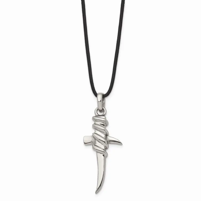Necklaces Chisel Stainless Steel Polished Leather Cord Cross Necklace Necklaces Chisel Stainless Steel Polished Leather Cord Cross Necklace