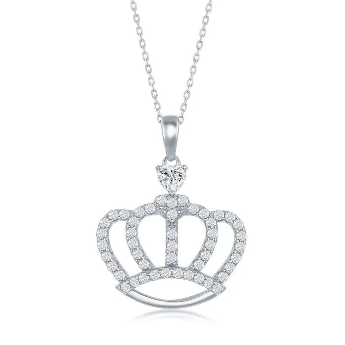 Necklaces Classic Sterling Silver Crown Cubic Zirconia Necklace