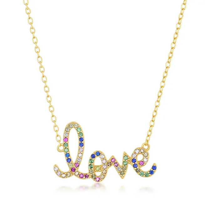 Necklaces Classic Sterling Silver Gold Plated Rainbow CZ Love Necklace