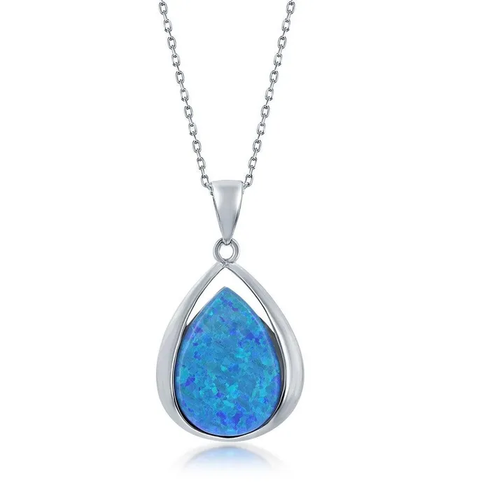 Necklaces Classic Sterling Silver PearShaped Blue Opal Pendant