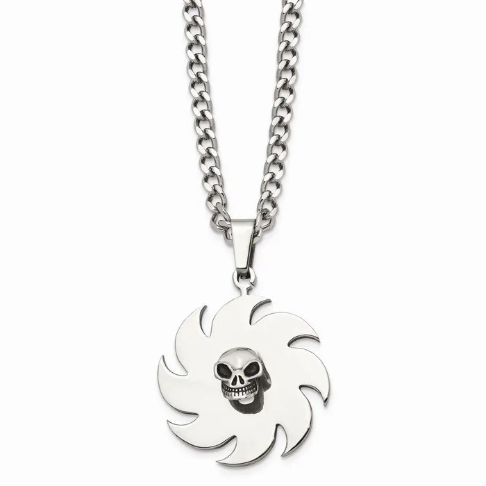 Necklaces Stainless Steel Saw Blade with Skull Necklace Chisel