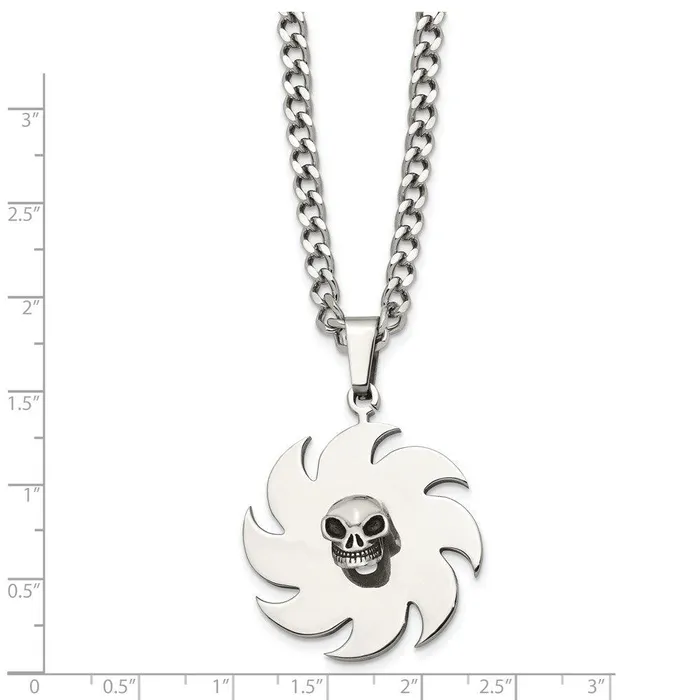 Necklaces Stainless Steel Saw Blade with Skull Necklace Chisel
