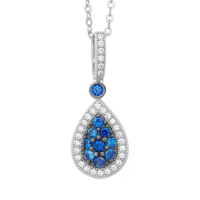 Necklaces Sterling Silver Blue Sapphire CZ Micro Pave Pendant Classic