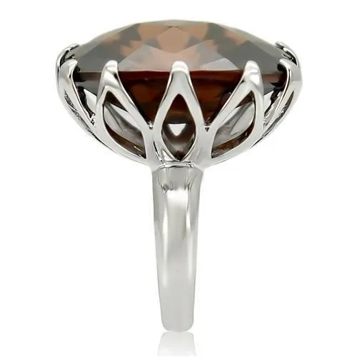Rings Alamode 0W198 Rhodium Brass Ring with AAA Grade CZ in Smoky Topaz