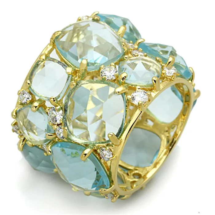 Rings Alamode LOS766 Gold 925 Sterling Silver Ring with Synthetic Synthetic Glass in Sea Blue