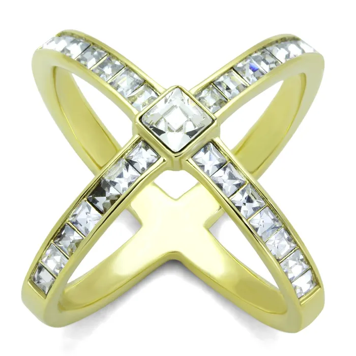 Rings Alamode TK1726 IP GoldIon Plating Stainless Steel Ring with Top Grade Crystal in Clear