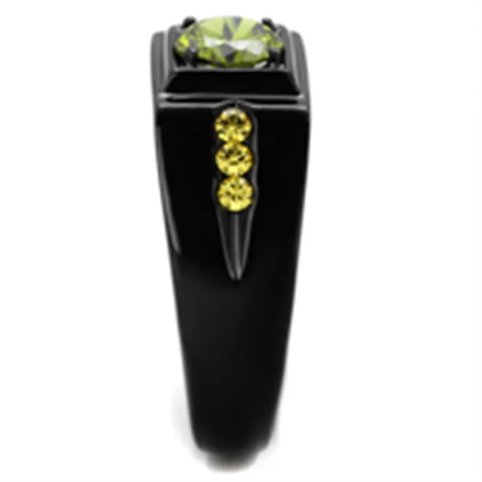 Rings Alamode TK1928 IP BlackIon Plating Stainless Steel Ring with AAA Grade CZ in Olivine color