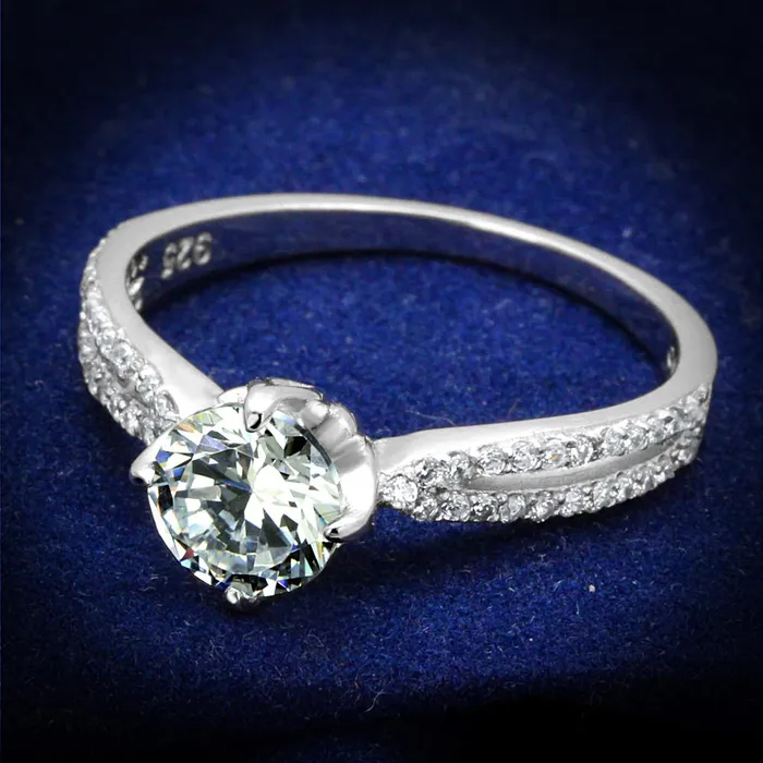 Rings Alamode TS537 Rhodium 925 Sterling Silver Ring with AAA Grade CZ in Clear