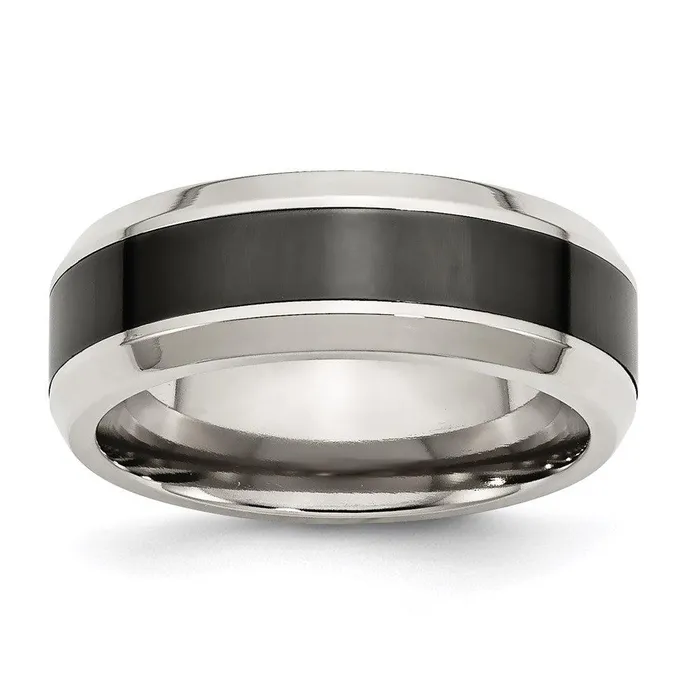 Rings Chisel Stainless Steel Base wPolished Black Ceramic Center Beveled Band