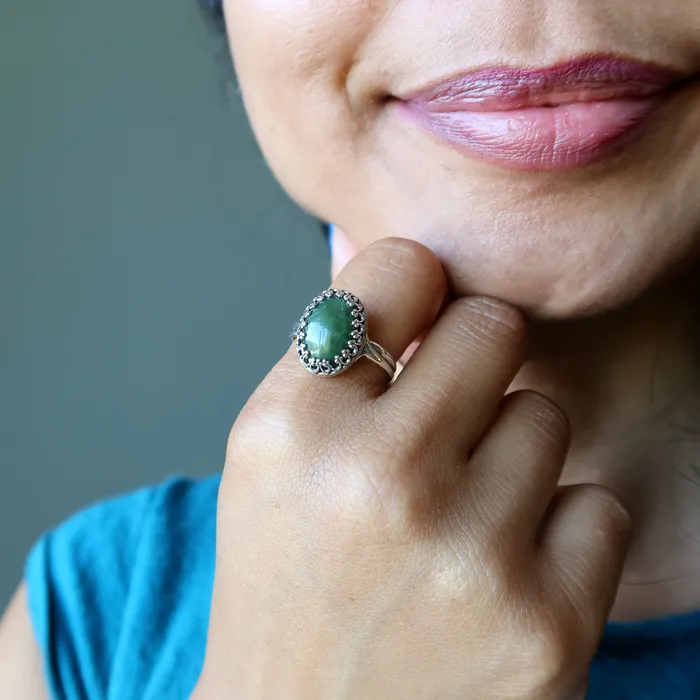 Satin Crystals Rings Jade Ring Imperial Noble Gem Sterling Silver Adjustable
