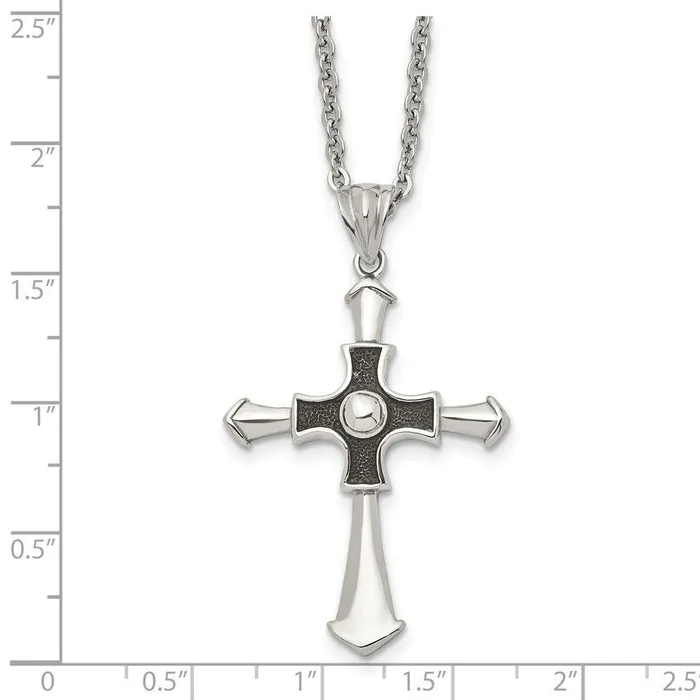 Stainless Steel Antiqued Polished Cross 22in Necklace Chisel Necklaces