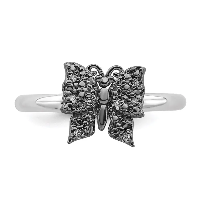 Sterling Silver Blackplated Stackable Expressions Diamond Butterfly Ring QSK1664 Stackable Expressions Rings