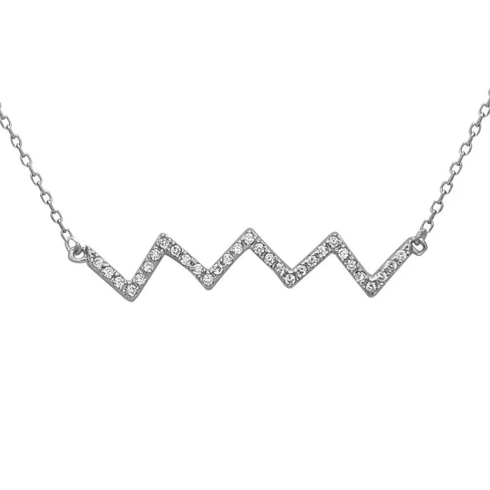 Sterling Silver Cubic Zirconia Zig Zag Necklace Classic Necklaces