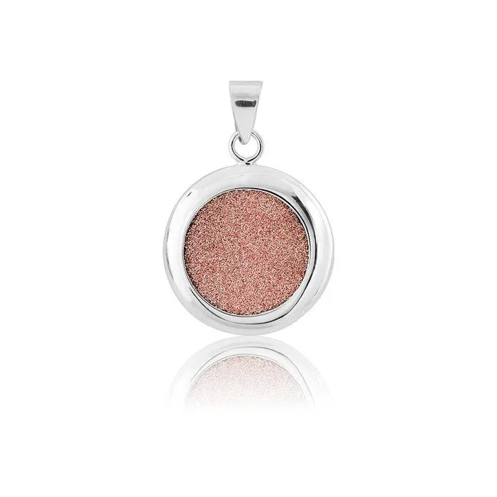Sterling Silver Round Sparkly Pink Pendant Classic Necklaces