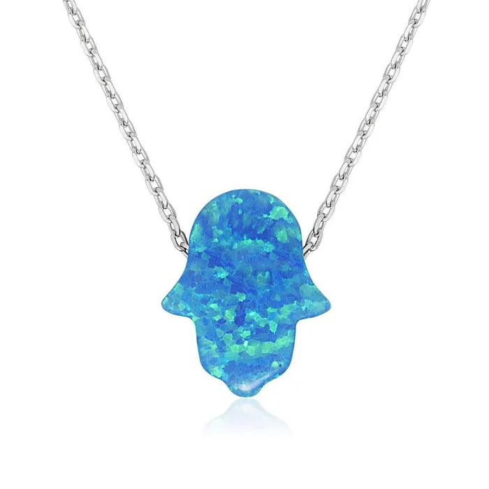 Sterling Silver Small Turquoise Opal Hamsa Necklace Classic Necklaces