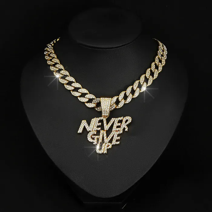 VVS Jewelry Necklaces NEVER GIVE UP Pendant Cuban Chain