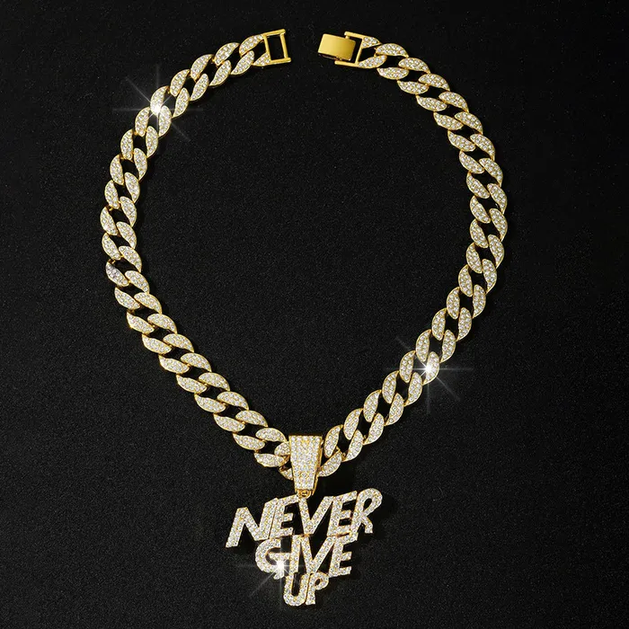 VVS Jewelry Necklaces NEVER GIVE UP Pendant Cuban Chain