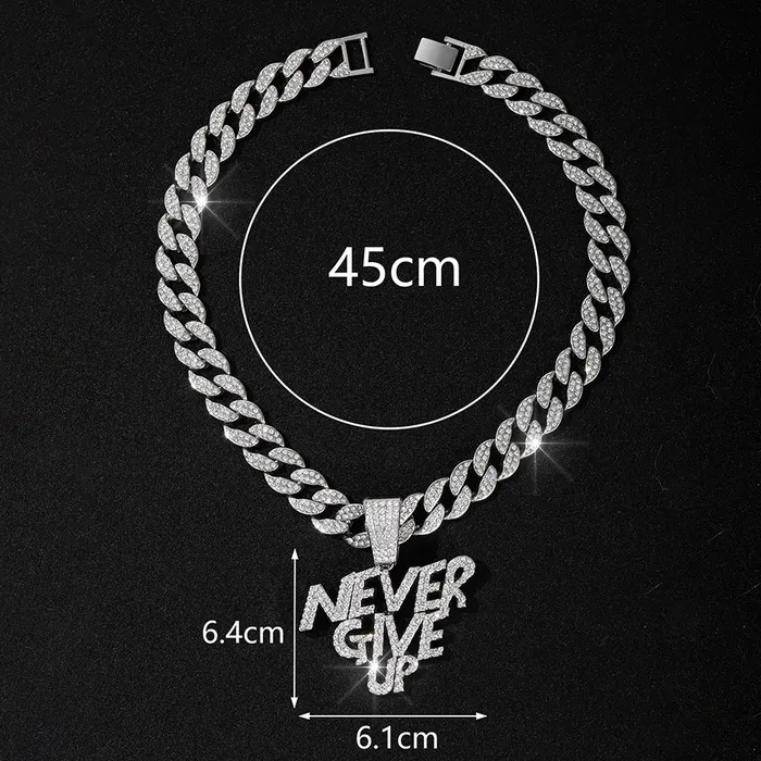 VVS Jewelry Necklaces NEVER GIVE UP Pendant Cuban Chain