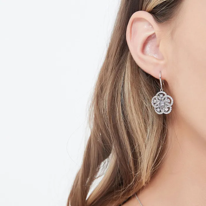 BERRICLE Earrings Flower CZ Necklace and Earrings in Sterling Silver