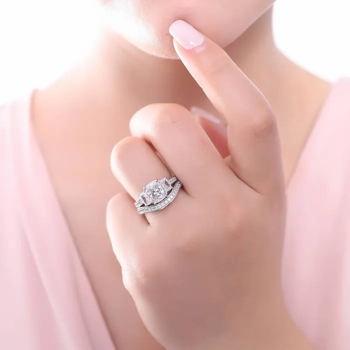 BERRICLE Rings 3Stone 26ct Cushion CZ Ring Set in Sterling Silver