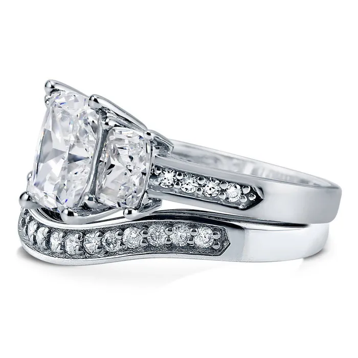 BERRICLE Rings 3Stone 26ct Cushion CZ Ring Set in Sterling Silver