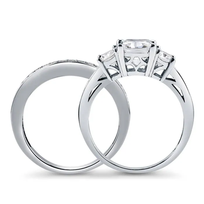 BERRICLE Rings 3Stone 26ct Cushion CZ Ring Set in Sterling Silver