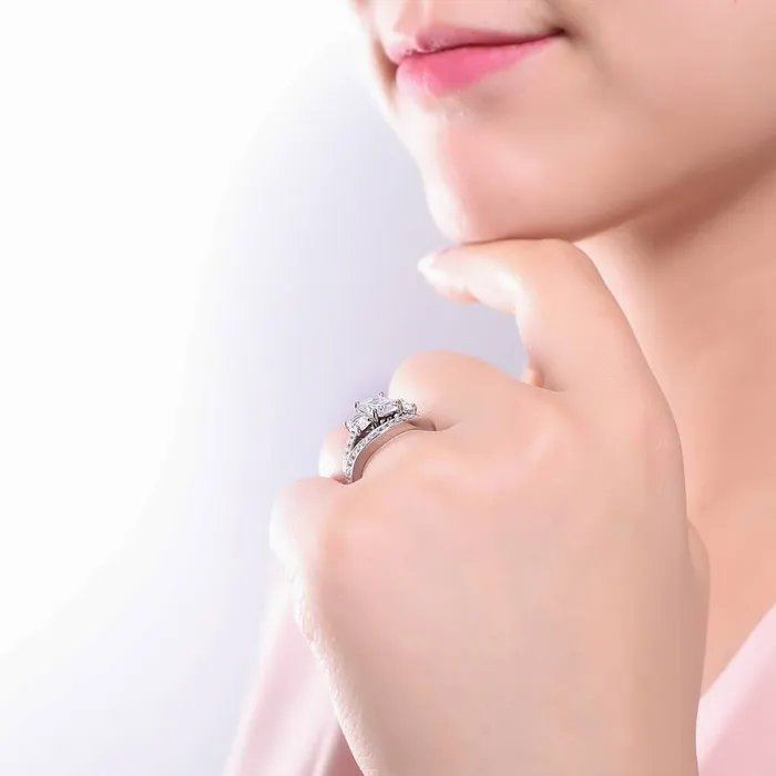 BERRICLE Rings 3Stone 26ct Cushion CZ Ring Set in Sterling Silver
