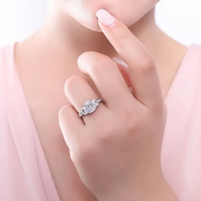BERRICLE Rings 3Stone 26ct Cushion CZ Ring Set in Sterling Silver