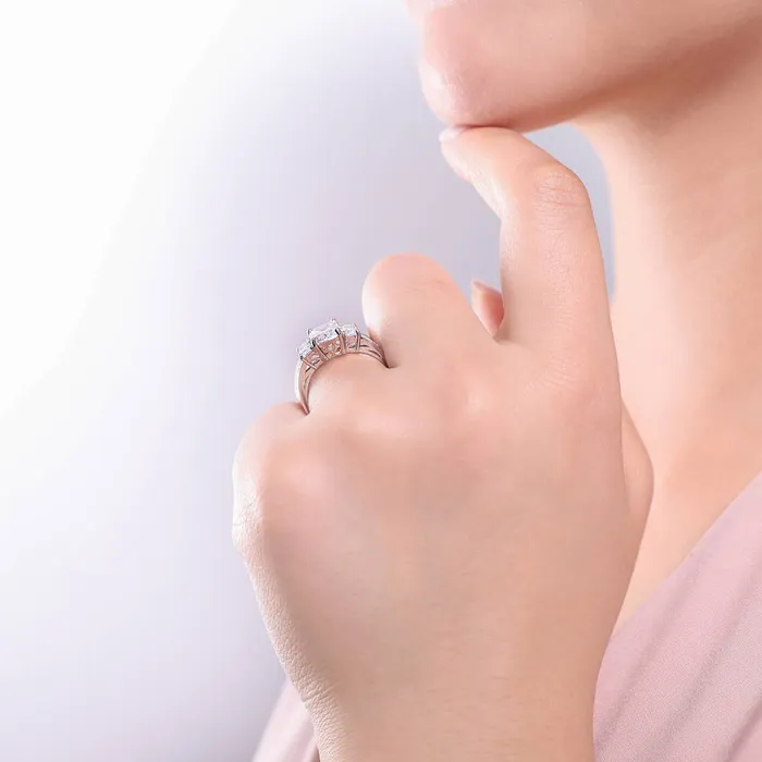 BERRICLE Rings 3Stone 26ct Cushion CZ Ring Set in Sterling Silver