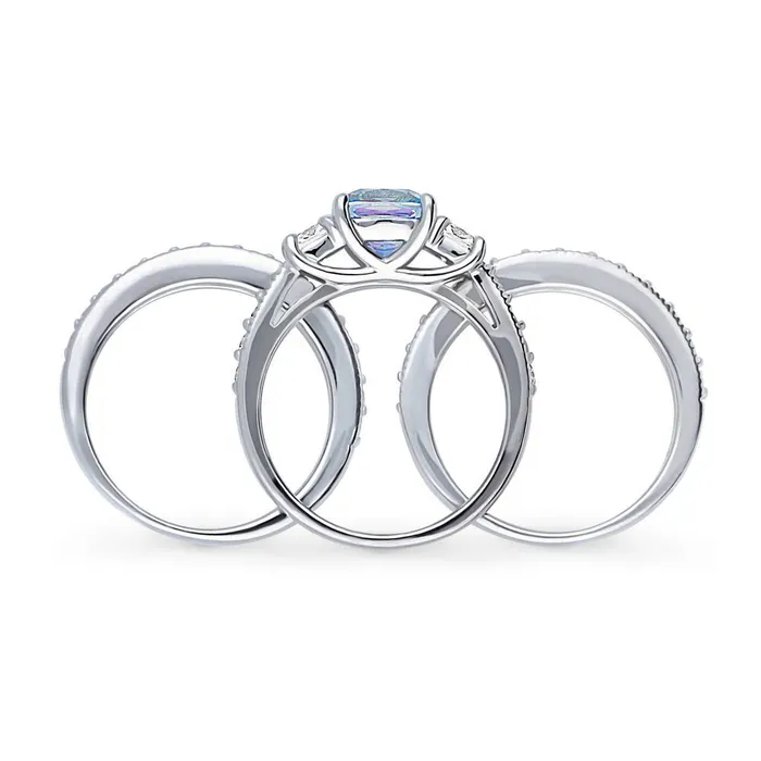 BERRICLE Rings 3Stone Kaleidoscope Purple Aqua CZ Ring Set in Sterling Silver