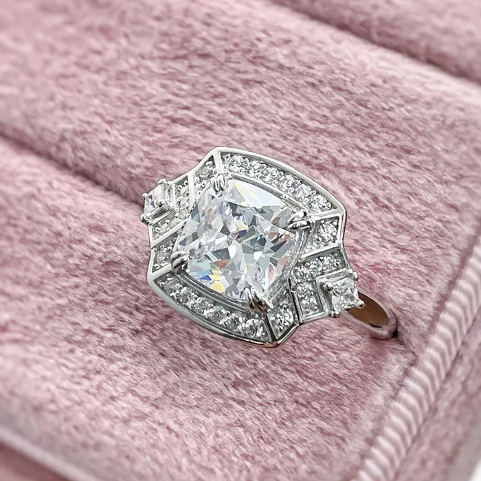 BERRICLE Rings Halo Arrow Cushion CZ Ring in Sterling Silver