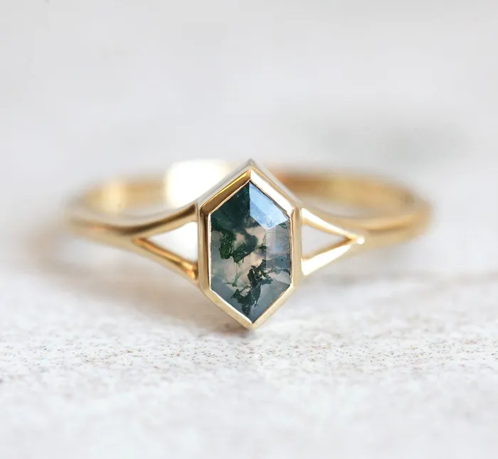 Capucinne Rings Lucia Moss Agate Hexagon Ring Set