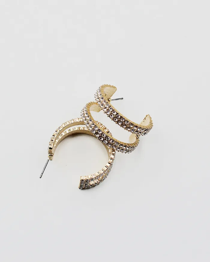 check052022 Earrings Rhinestone Double Line Hoop Earrings