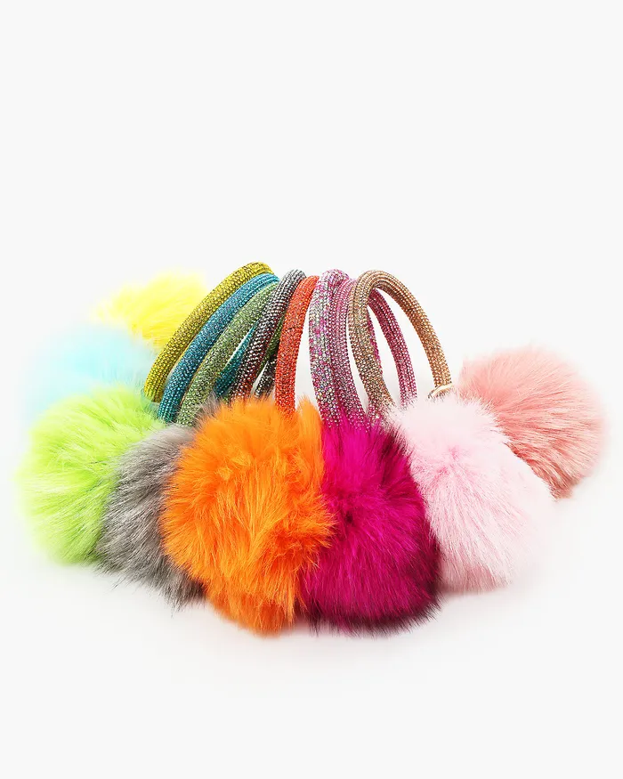 Crystal Pave Ring Key Holder with Pom Pom 04132023 Rings Crystal Pave Ring Key Holder with Pom Pom 04132023 Rings