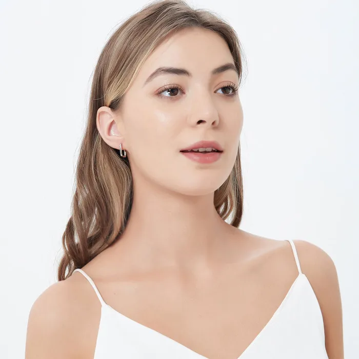 Earrings BERRICLE Rectangle Medium Hoop Earrings in Sterling Silver 06